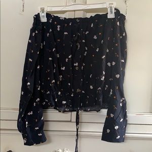 Black Floral Long Sleeve Crop Top